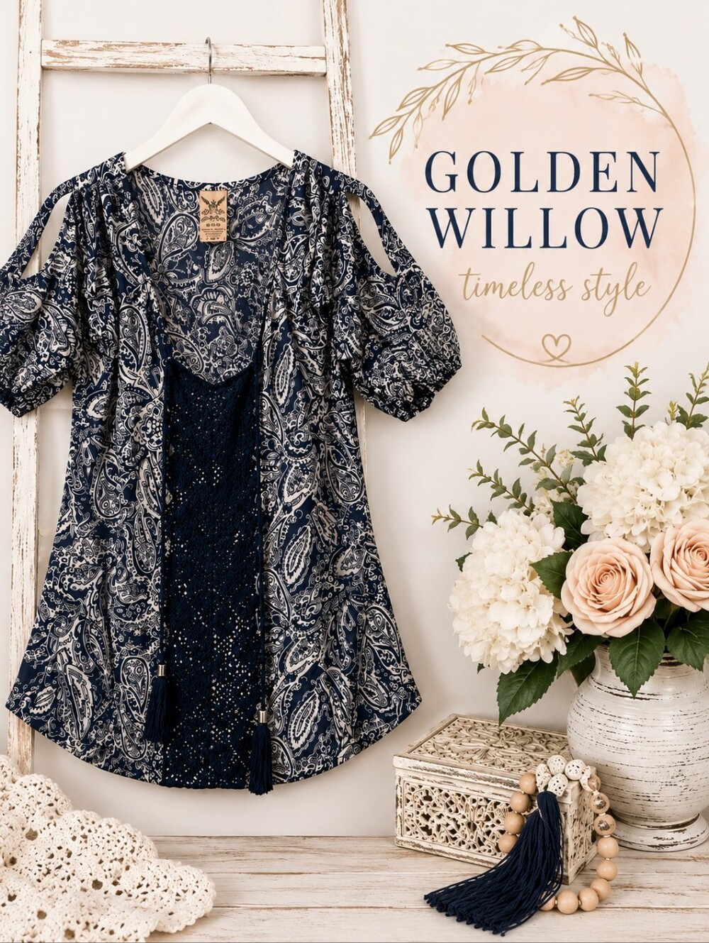 Faded Glory Blue Paisley Top Medium